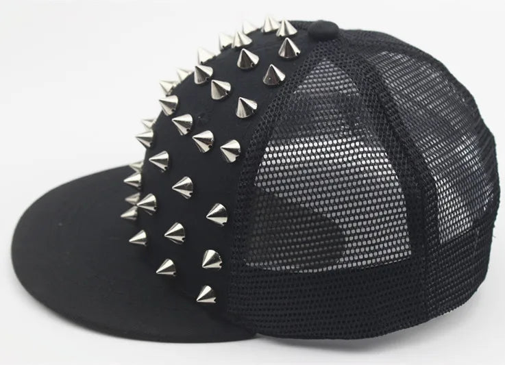 Men and Women's Rivet Flat Hat, Punk Rock, Hip Hop Stud Snapback Caps, Male, Female, Youth, Teenagers, Boys, Girls