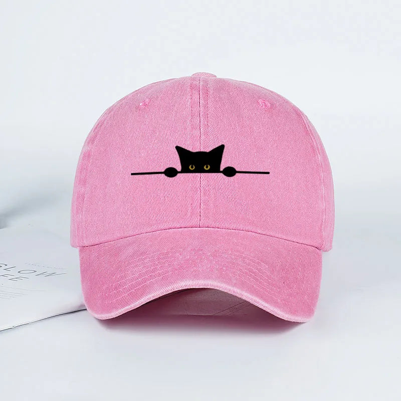 Retro Cartoon Cat Print Washed Baseball Cap