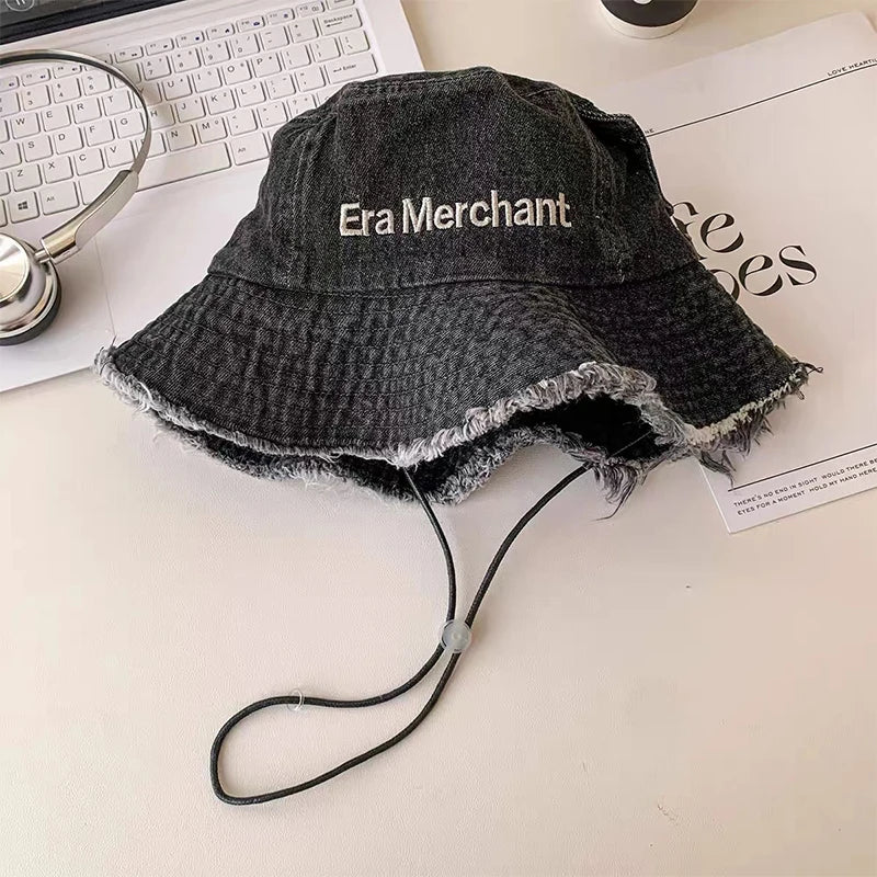 Spring Summer Wide Brimmed Washed Denim Fisherman Hat