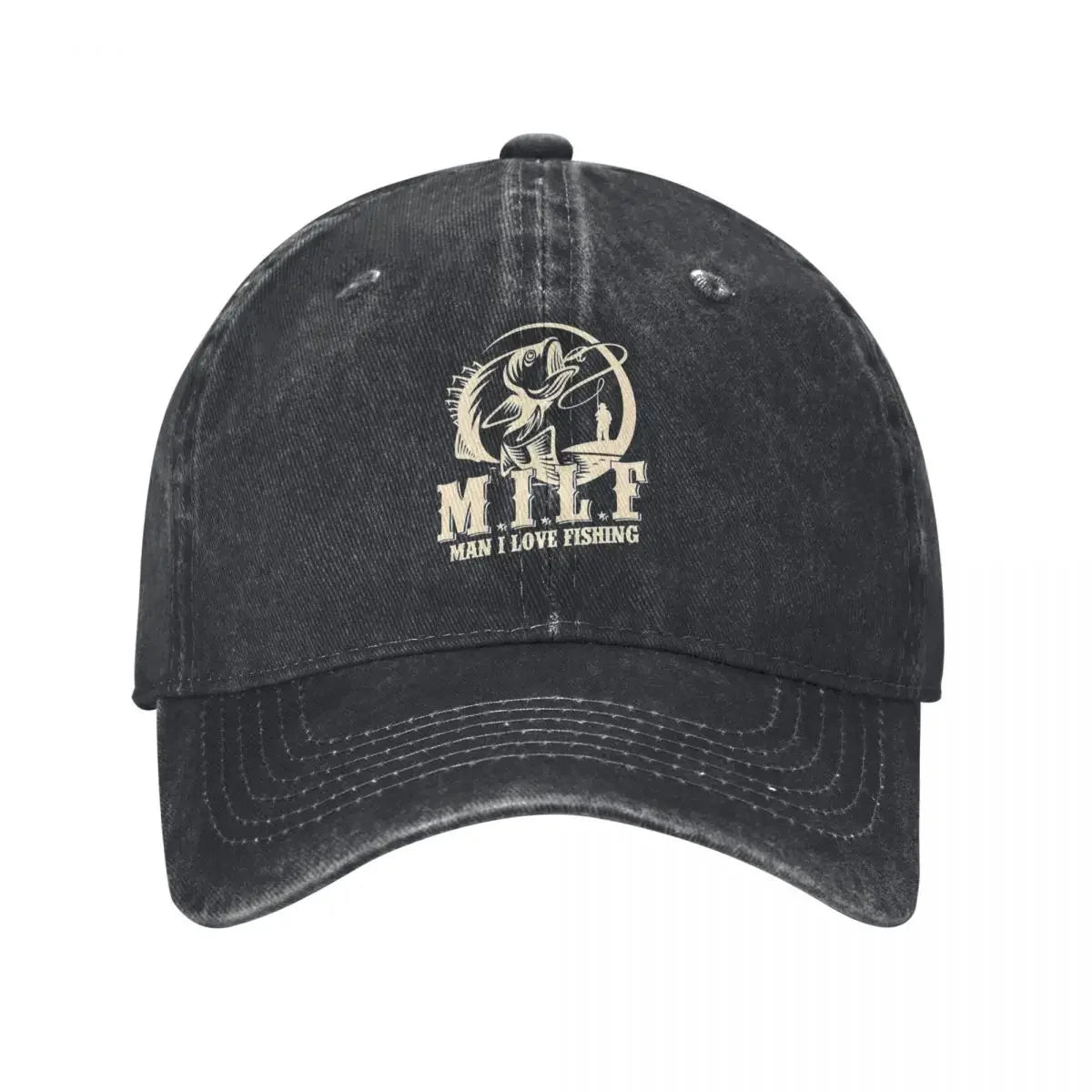 Fashion MILF Man I Love Fishing Baseball Cap Unisex Style Distressed Cotton Sun Cap