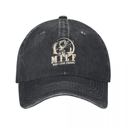 Fashion MILF Man I Love Fishing Baseball Cap Unisex Style Distressed Cotton Sun Cap