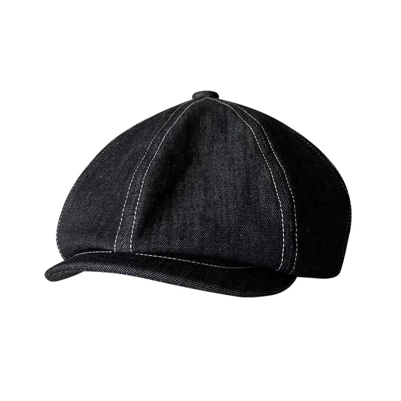High Quality Newsboy Caps Men Women Black Beret British Gatsby Cap Spring Autumn Denim Fabric Hat