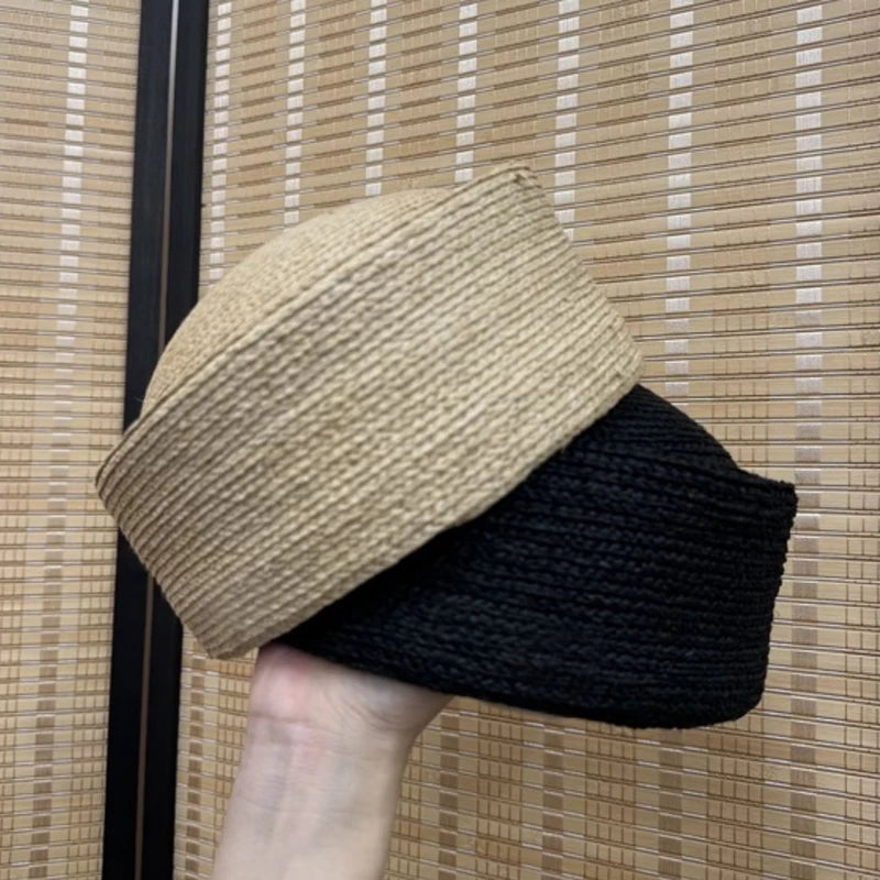 Straw Pillbox Hat Summer Beret Sun Hat