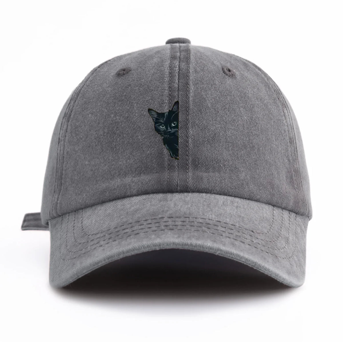 Black Cat Print Washed Baseball Cap