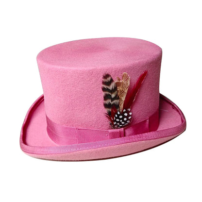 Purplish Red 100% Wool Hat For Men And Women Fedora Top Gentleman Bowler Hat