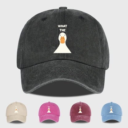 Washed Baseball Cap With What The Duck Print  Adjustable Curved Brim Dad Hat For Casual Streetwear & Daily