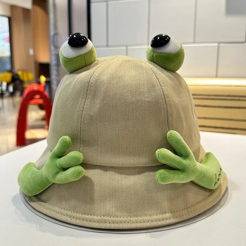 New Cute Big Eyes Frog Bucket Hats Outdoor Foldable Sun Fishing Cap Women
