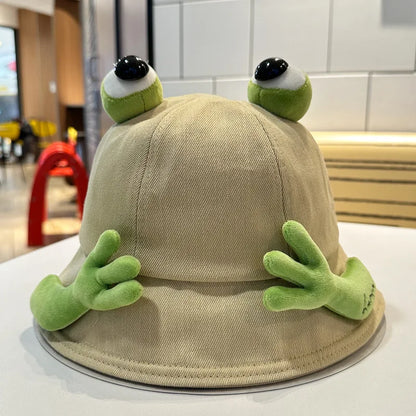 New Cute Big Eyes Frog Bucket Hats Outdoor Foldable Sun Fishing Cap Women