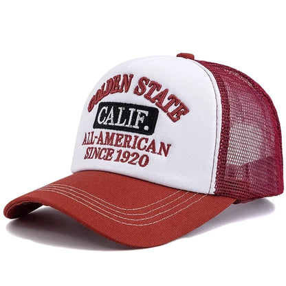 Unisex Fashion Golden State California Embroidered Mesh Baseball Cap For Men Women