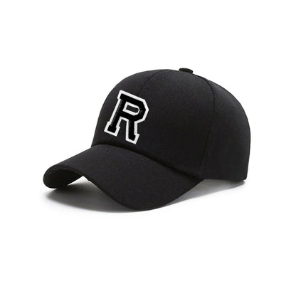 Black Unisex 26 A-Z Letter Baseball Cap, Adjustable Casual Breathable Sunscreen Cap