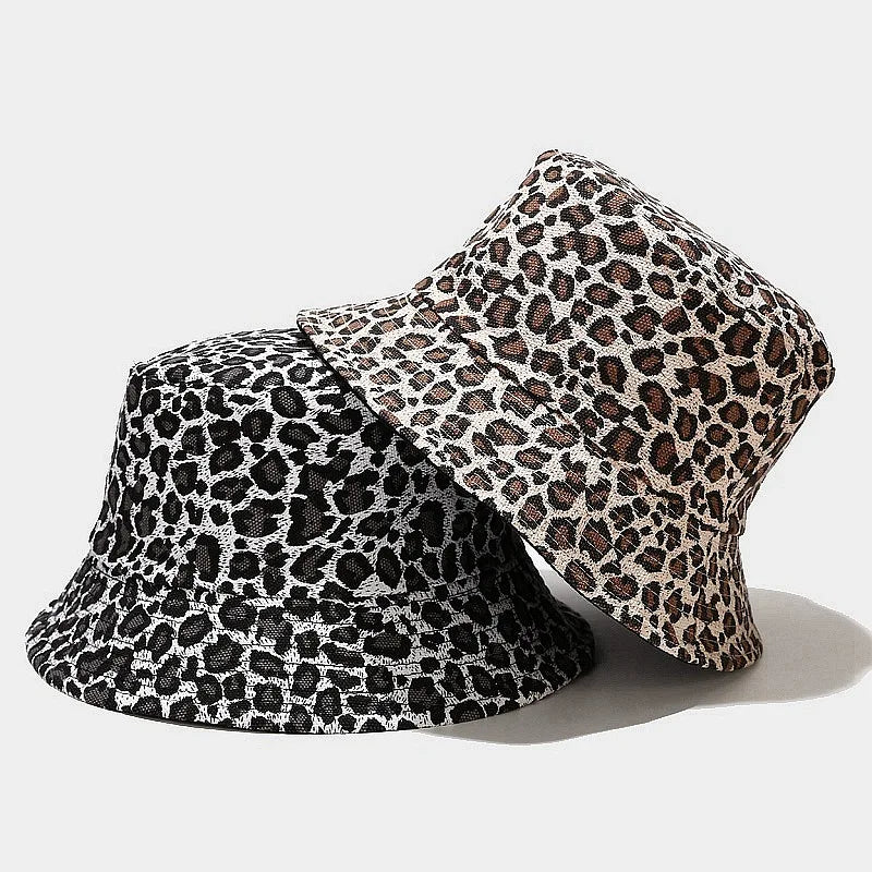 Reversible Bucket Hats Unisex Leopard Print Fisherman Hat