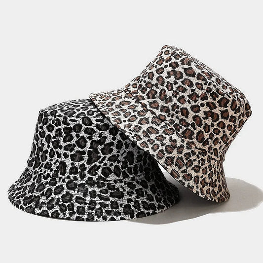 Reversible Bucket Hats Unisex Leopard Print Fisherman Hat