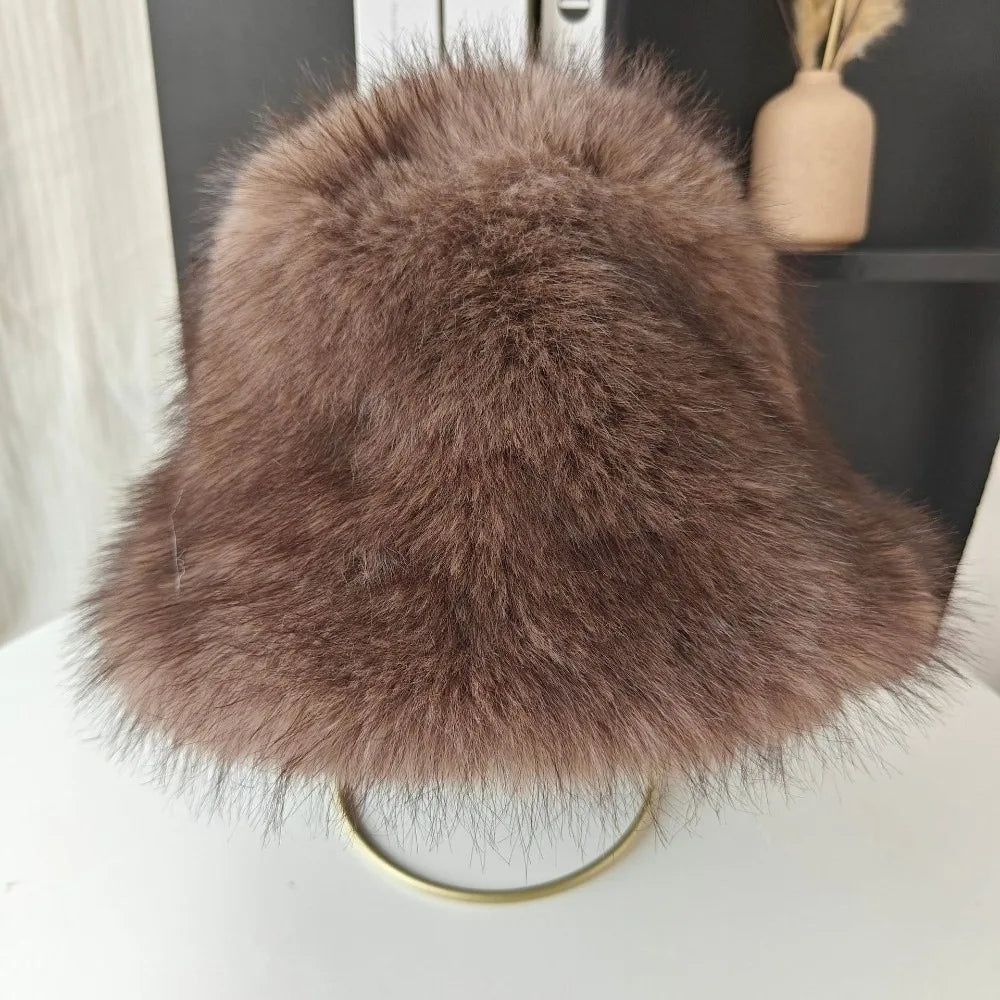 New Warm Fisherman Hat Coldproof Fluffy Fur Bucket Hat