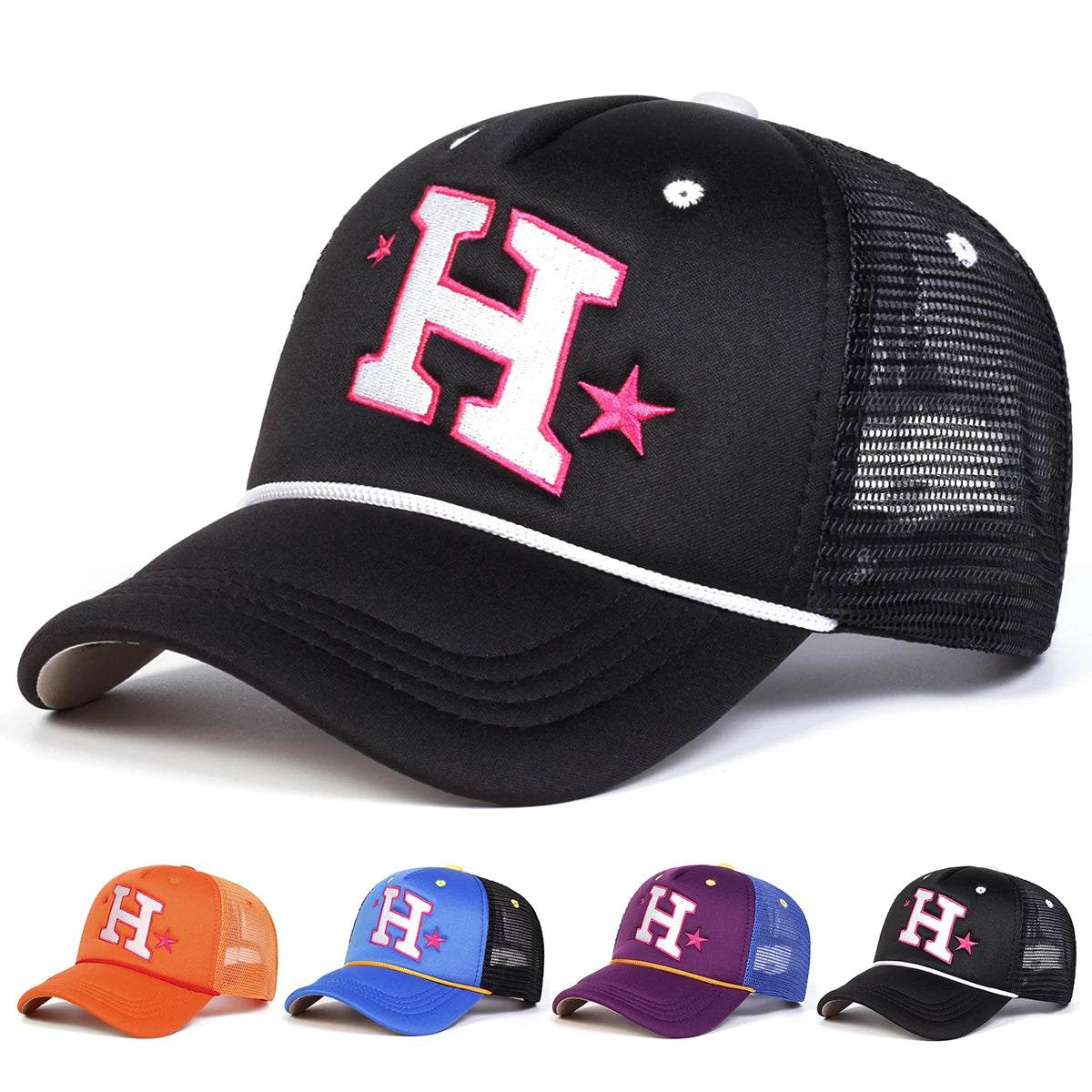 Unisex H Letter Embroidery Baseball Net Caps Spring and Summer