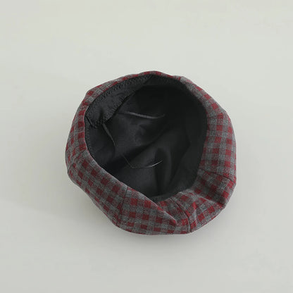 Cute Cats Ears Beret Japanese Children Octagonal Hat Fashion Plaid Kids Pumpkin Hats