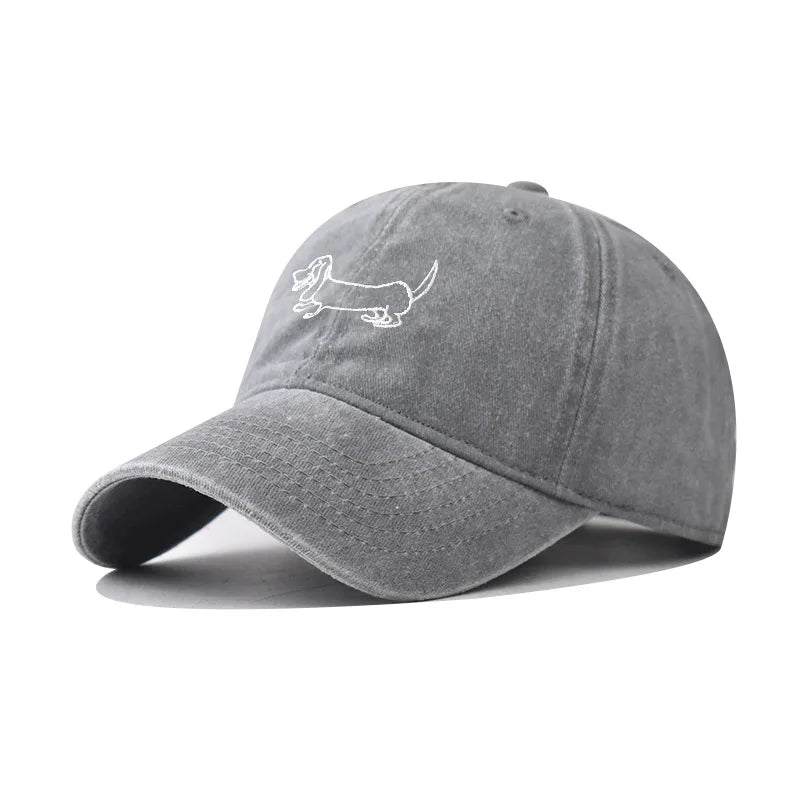 Cotton Washed Dog Embroidered Baseball Cap