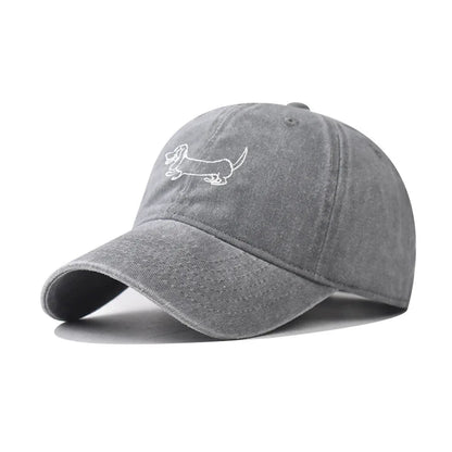 Cotton Washed Dog Embroidered Baseball Cap