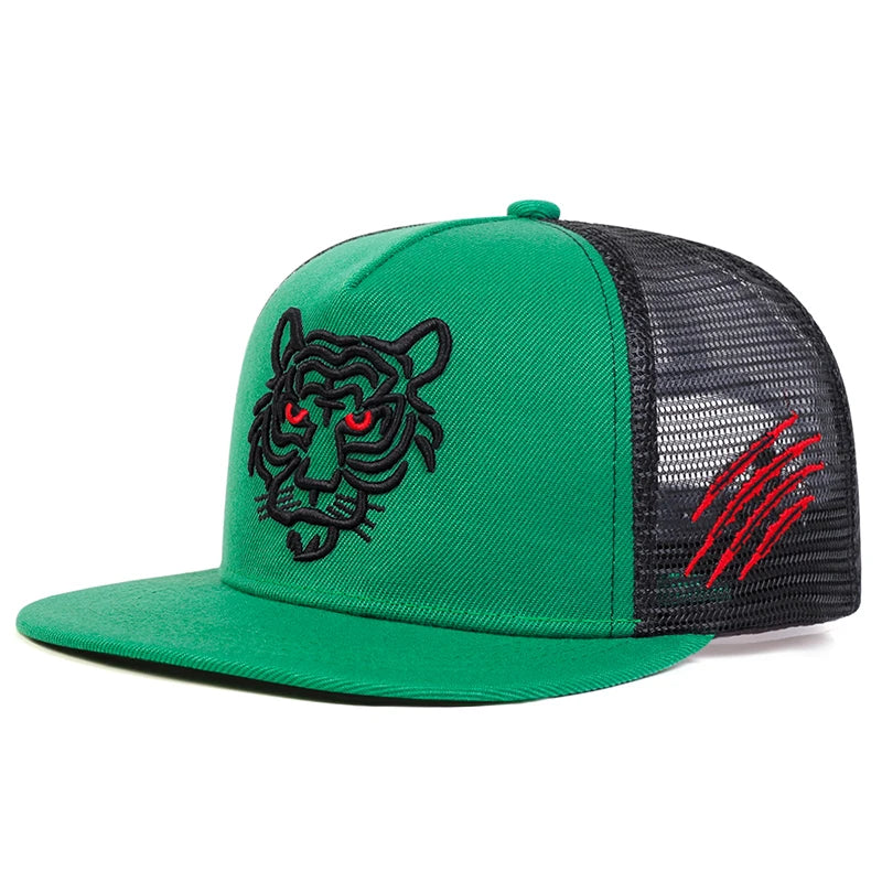 Unisex Tiger Head Side Scratch Embroidery Hip-Hop Net Hats