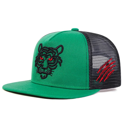 Unisex Tiger Head Side Scratch Embroidery Hip-Hop Net Hats