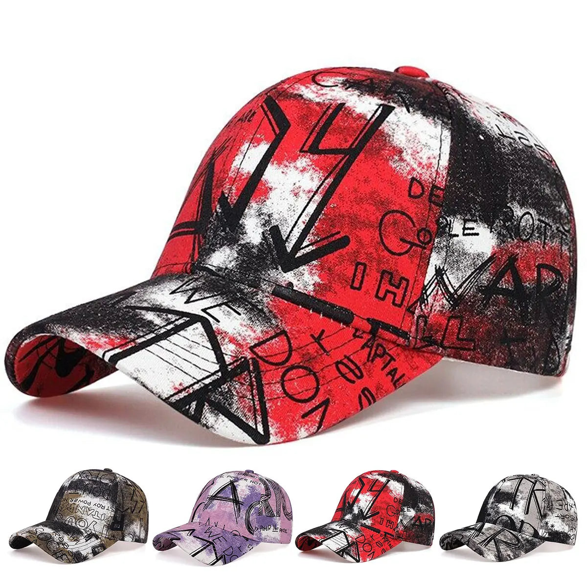 Unisex Letter Graffiti Printing Tie Dye Baseball Caps Spring and Autumn