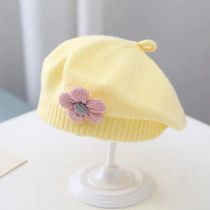 Flower Baby Beret Hat Winter Warm Knitted Beanie Cap