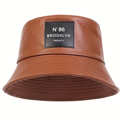 Unisex Brooklyn Panama Bucket Hat PU Leather Fisherman Hat Outdoor for Men Women