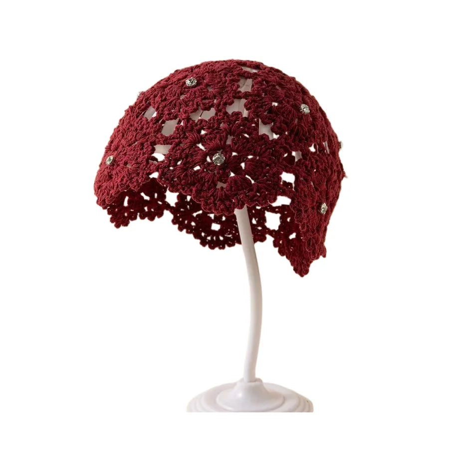 New Adult Hair Cap With Hollow Design Solid Color Knitted Mesh Cap
