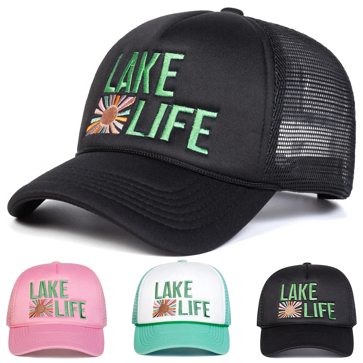 Unisex Lake Life Letter Embroidery Baseball Net Caps Spring and Summer