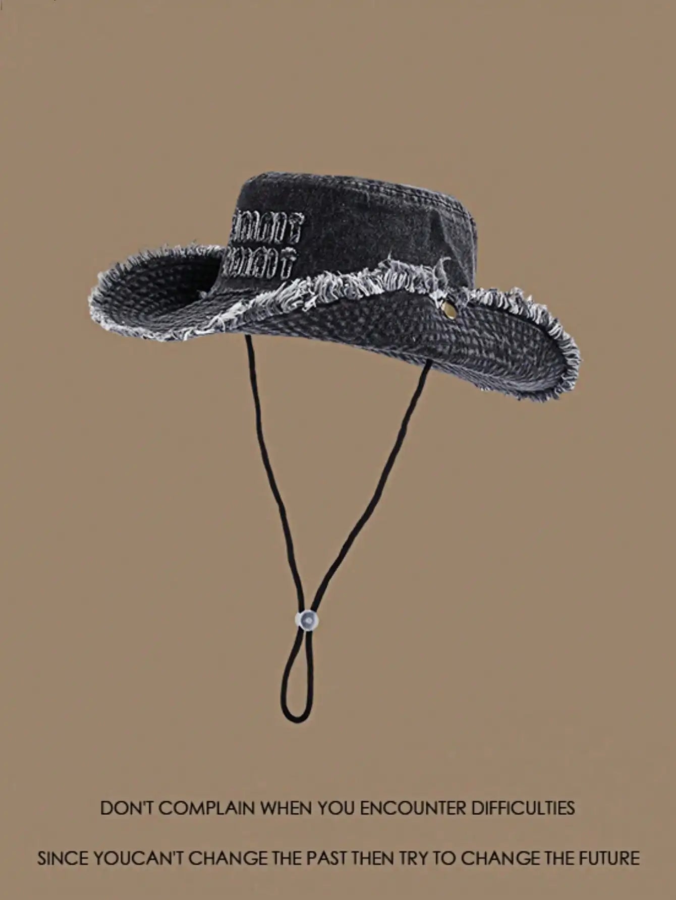 Unisex Distressed Embroidered Retro Washed Rough Edge Drawstring Hat