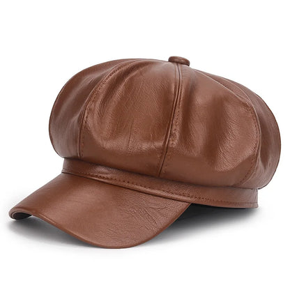 New Women PU Leather Berets Cap Hat