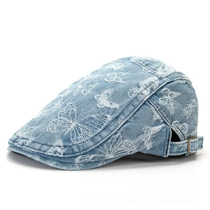Spring And Autumn Cotton Cartoon Butterfly Print Newsboy Caps