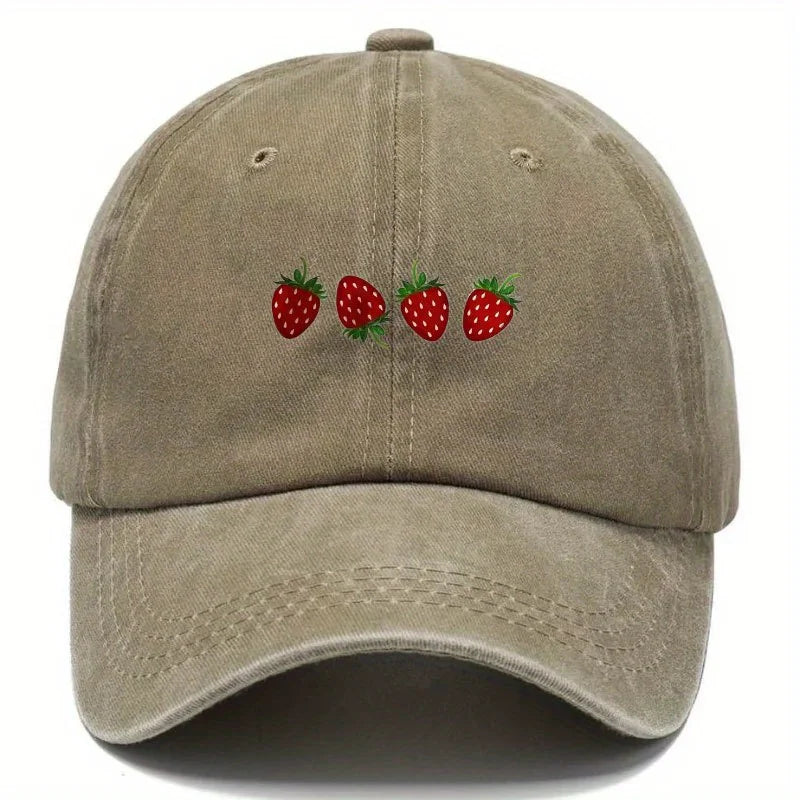 Strawberry Printed Baseball Cap With Adjustable Sunshade, Fashionable Duckbill Cap