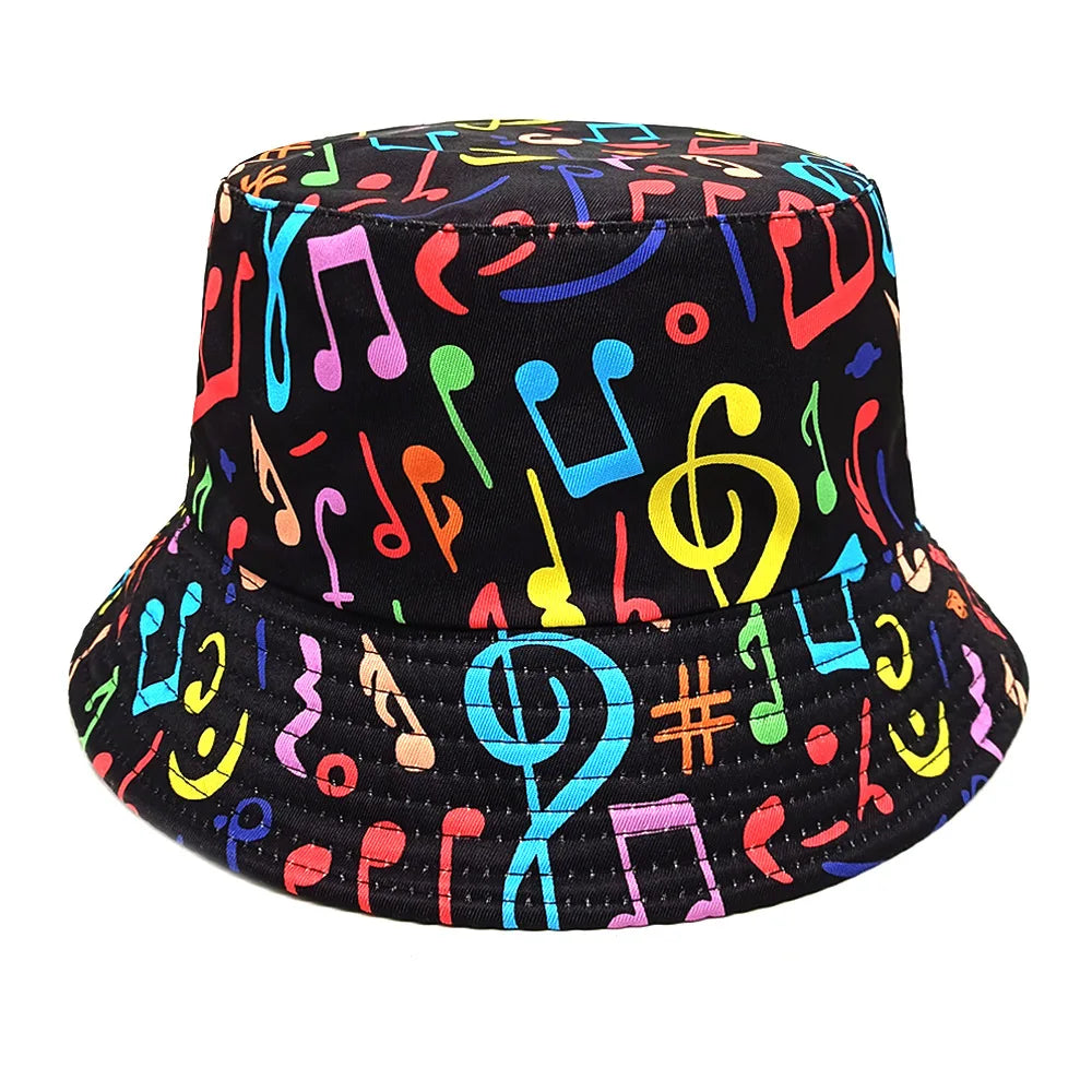 Fashion Musical Note Print Bucket Hat Unisex Casual Decorate Fisherman Caps