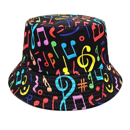 Fashion Musical Note Print Bucket Hat Unisex Casual Decorate Fisherman Caps