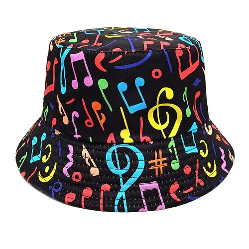 Fashion Musical Note Print Bucket Hat Unisex Casual Decorate Fisherman Caps