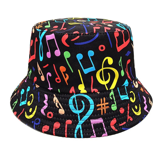 Fashion Musical Note Print Bucket Hat Unisex Casual Decorate Fisherman Caps