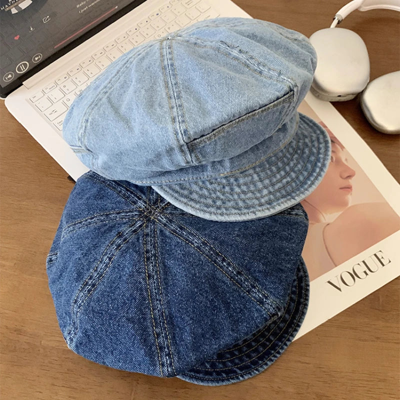 Japanese Retro Denim Cloud Berets Cap For Women Spring And Summer