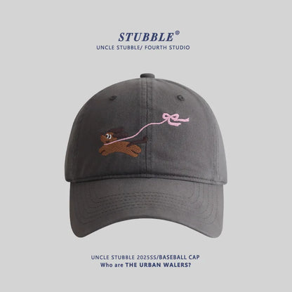 Baseball Cap with Original Cartoon Puppy Design Embroidery Widened & Deepened to Minimize Face Appearancenew Baseball Cap