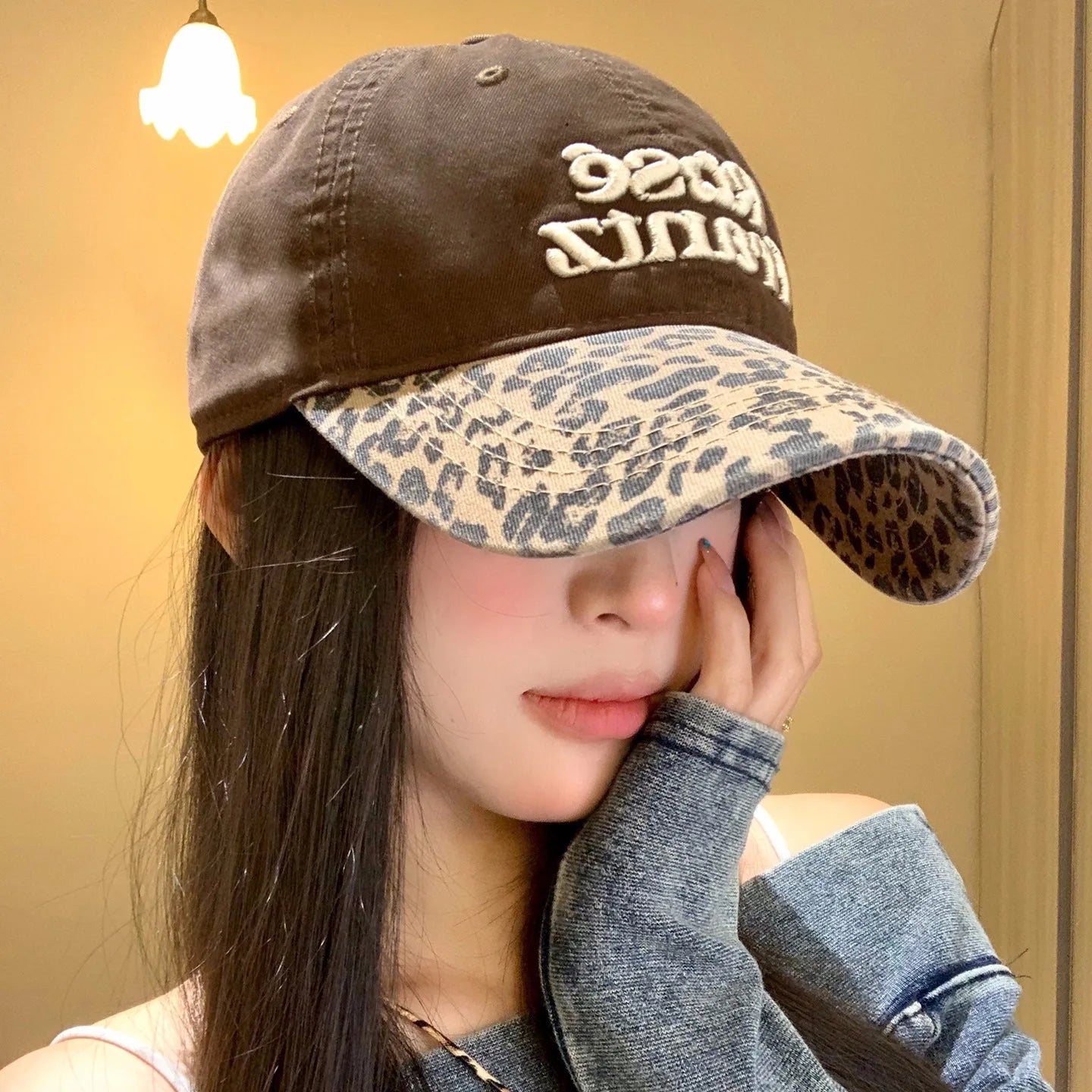 Vintage Leopard Print Brim Baseball Cap