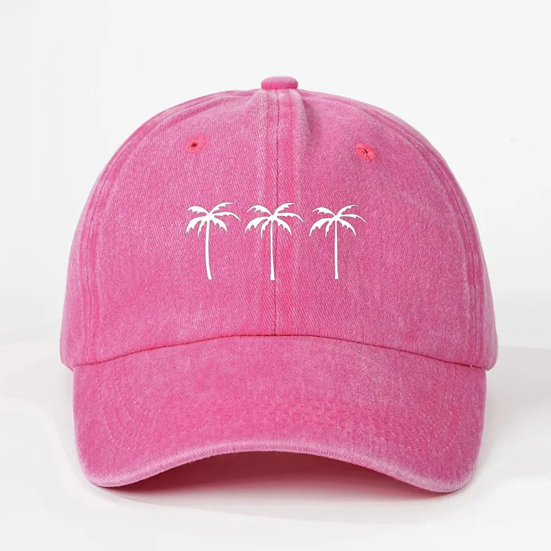 Printed Three Coconut Tree Washed Baseball Hat Outdoor