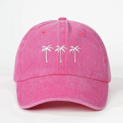 Printed Three Coconut Tree Washed Baseball Hat Outdoor