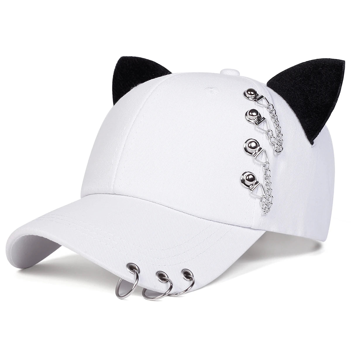 Unisex Cat Ear Chain Iron Ring Baseball Caps