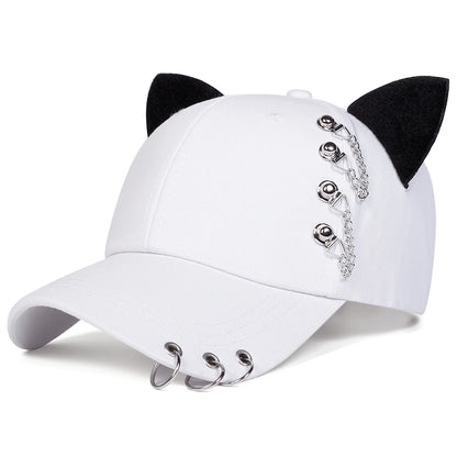 Unisex Cat Ear Chain Iron Ring Baseball Caps