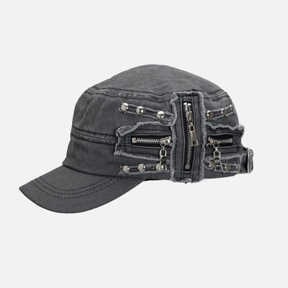 Casual Cloth Rivet Denim Beret Spice Girls Zippers Metal Rivet Flat Top Hat
