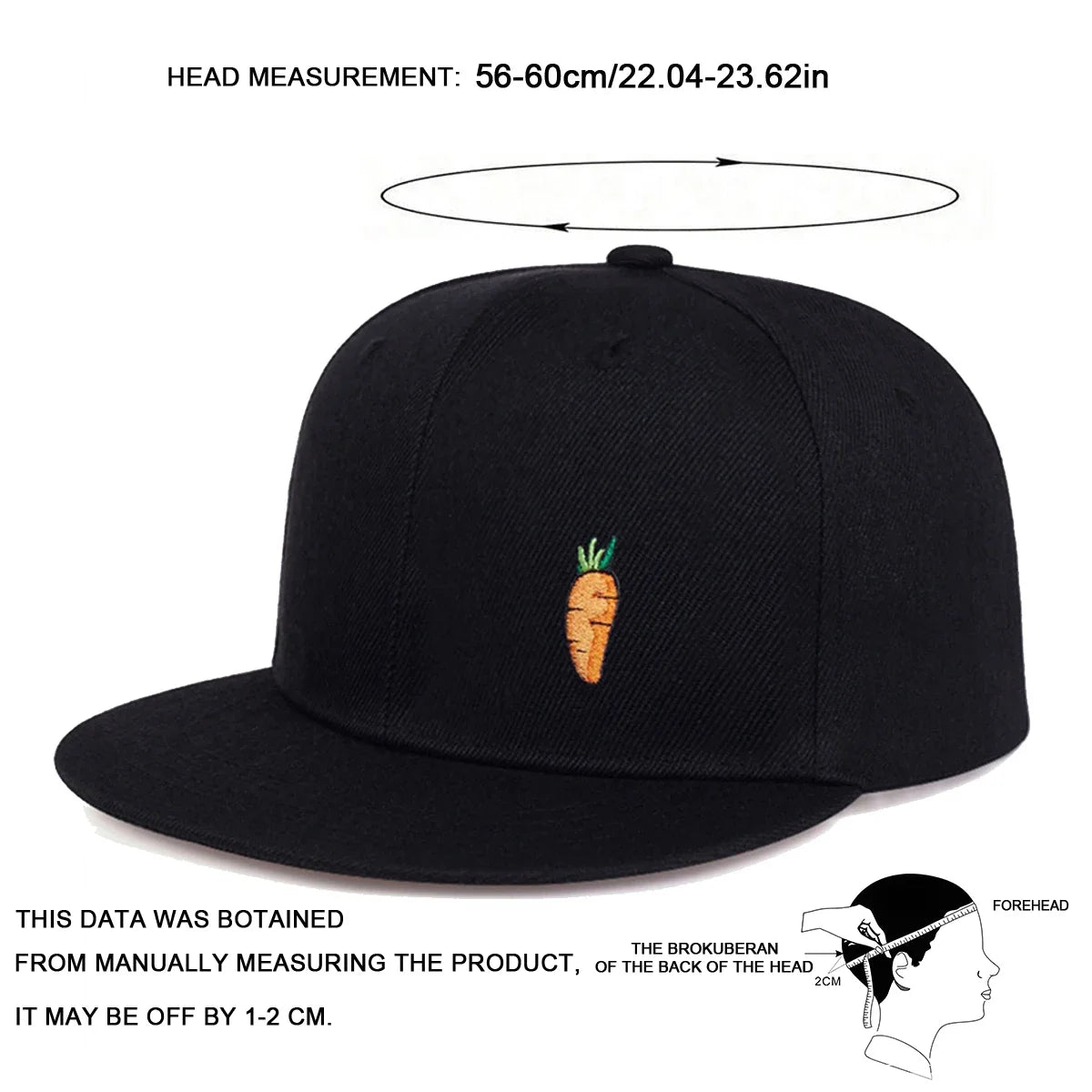 Unisex Carrot Embroidery HipHop Hats Fashion Spring Autumn Outdoor Adjustable Casual Baseball Caps Sunscreen Hat
