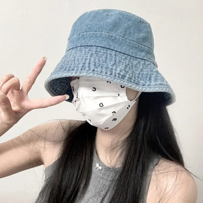 Solid Color Denim Bucket Hat Women Retro Washed