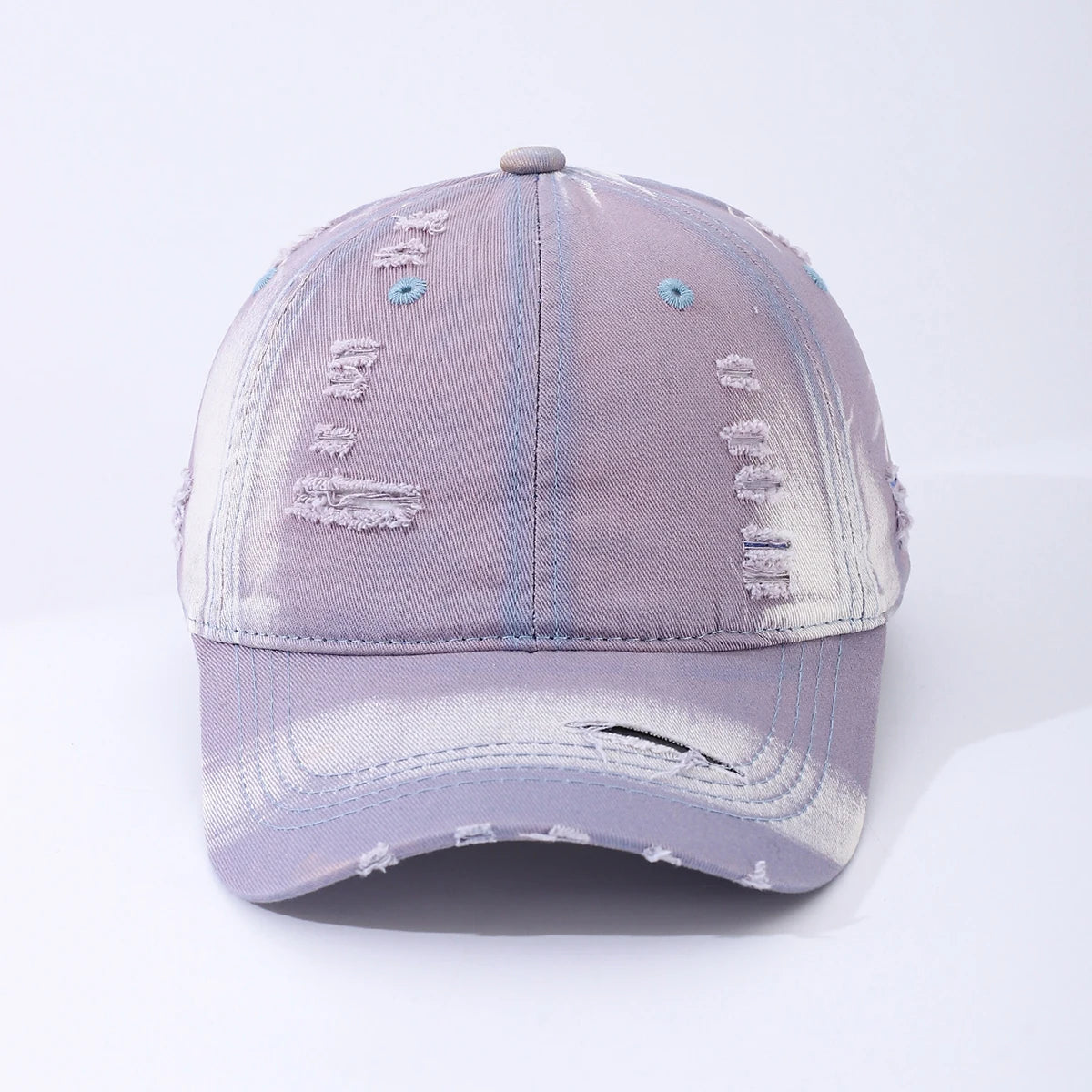 Y2K Style Washed-Out Distressed Holey Gradient Baseball Cap