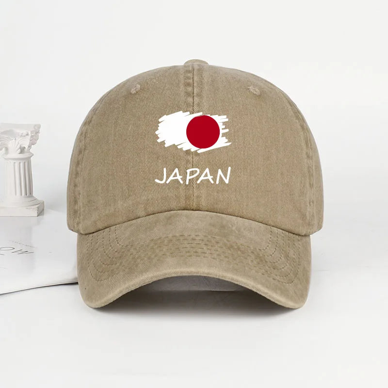 Flag Print Washed Baseball Cap Comfortable & Breathable Retro Patriotic Style Daily Commute Gift for Japan Enthusiasts