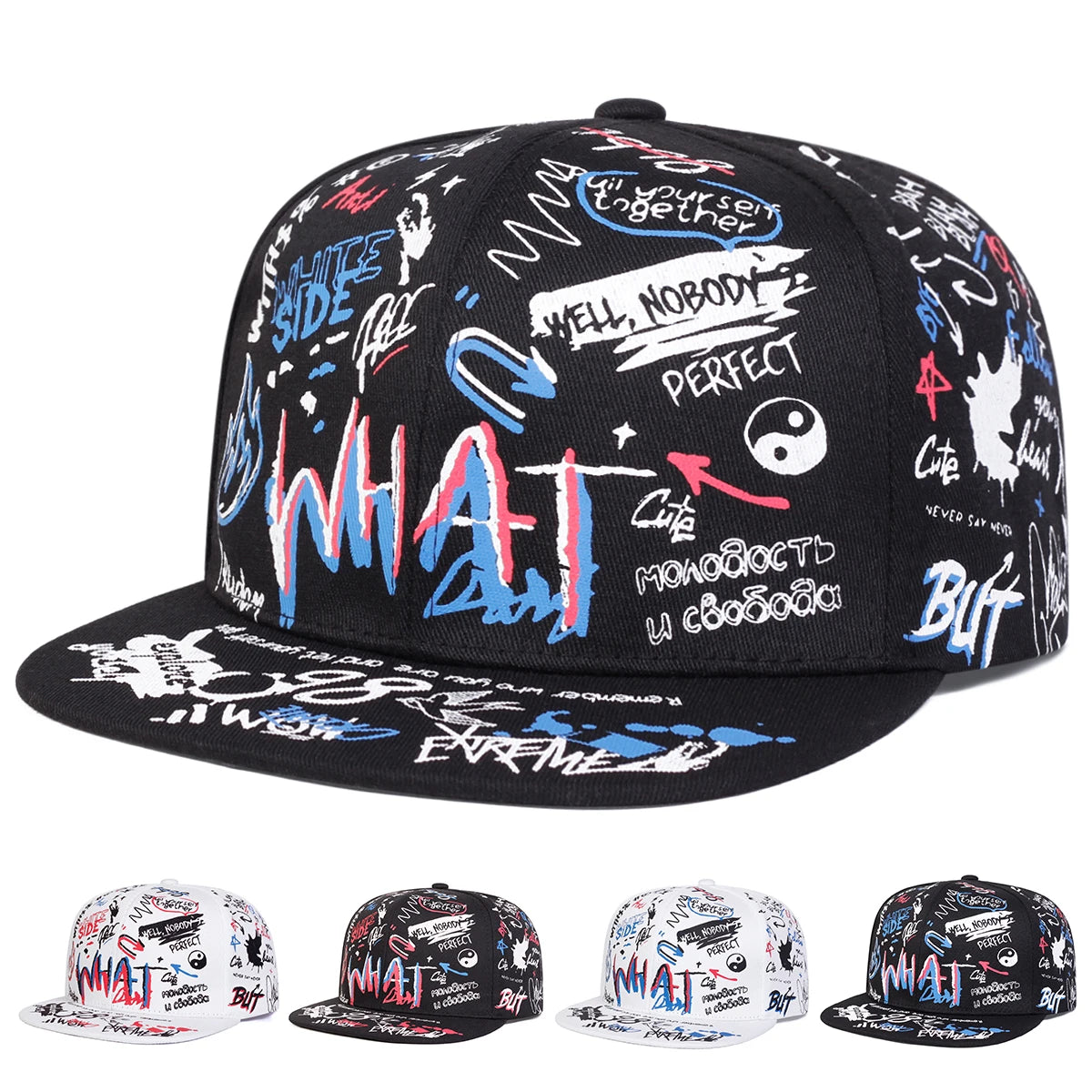 Unisex WHAT Graffiti Print Hip Hop Hats Fashion Spring Autumn Outdoor Adjustable Casual Sunscreen Hat
