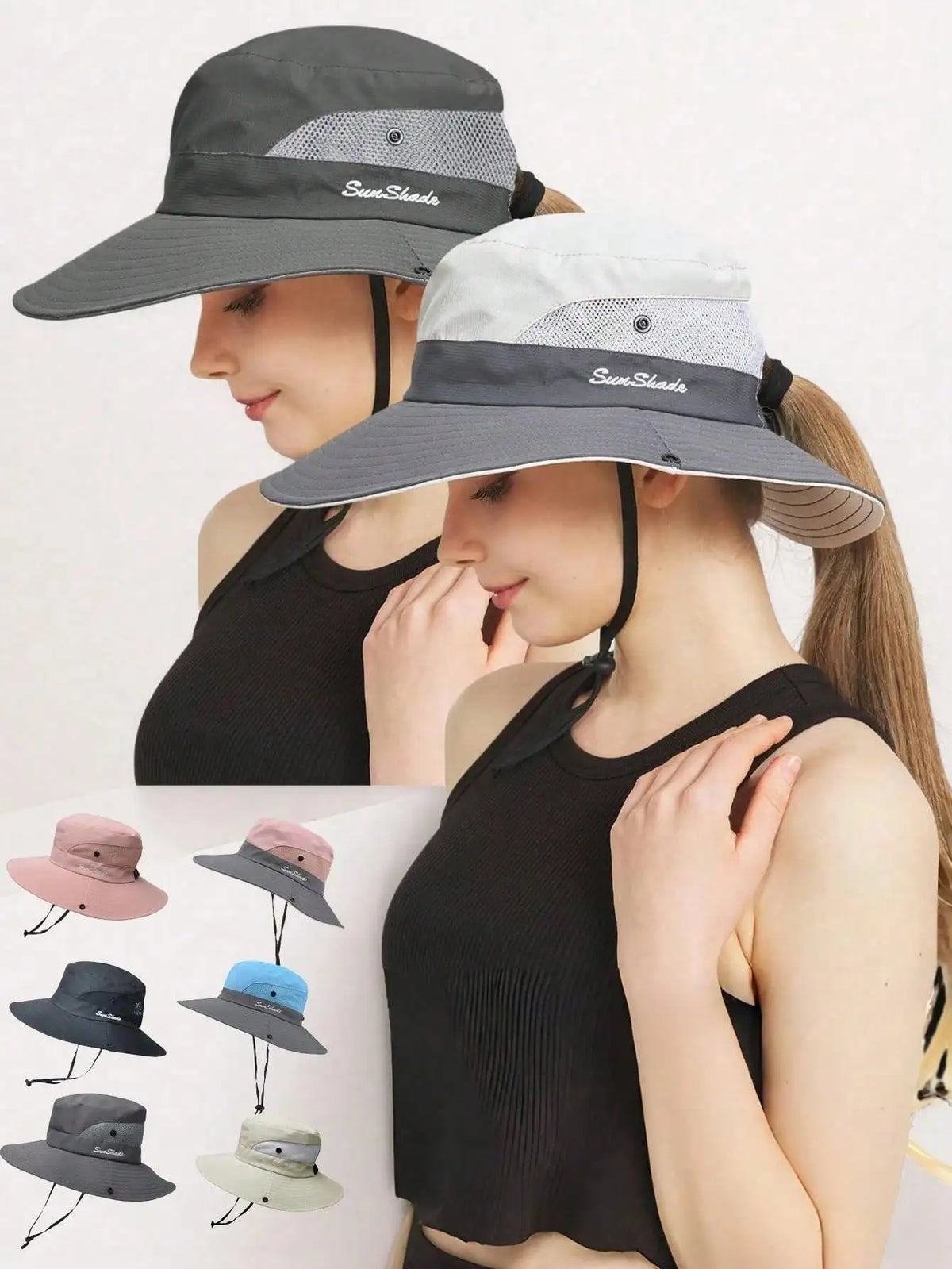 Women's Wide Brim Ponytail Sun Hat Sunshade Outdoor